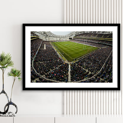 Aviva Stadium, Stadium Canvas, Sport Art, Fan Gifts, White Border Framed Art Print Wall Decor