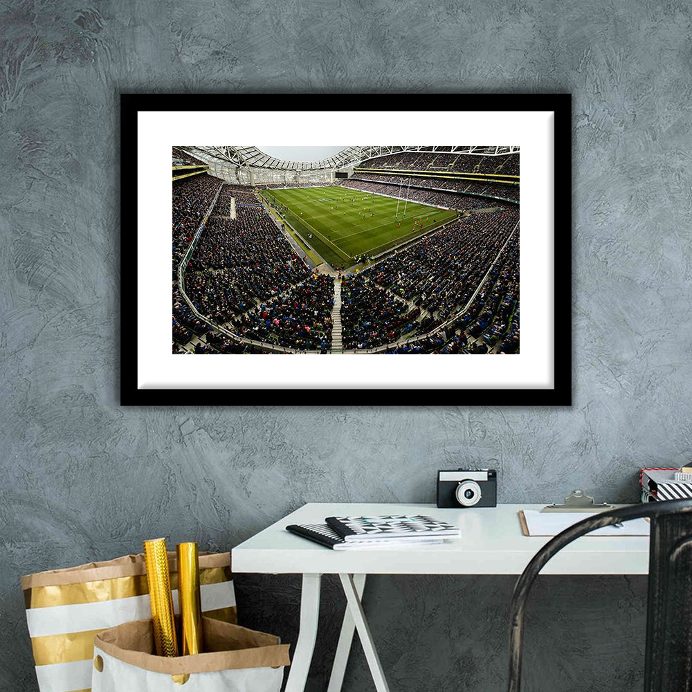Aviva Stadium, Stadium Canvas, Sport Art, Fan Gifts, White Border Framed Art Print Wall Decor