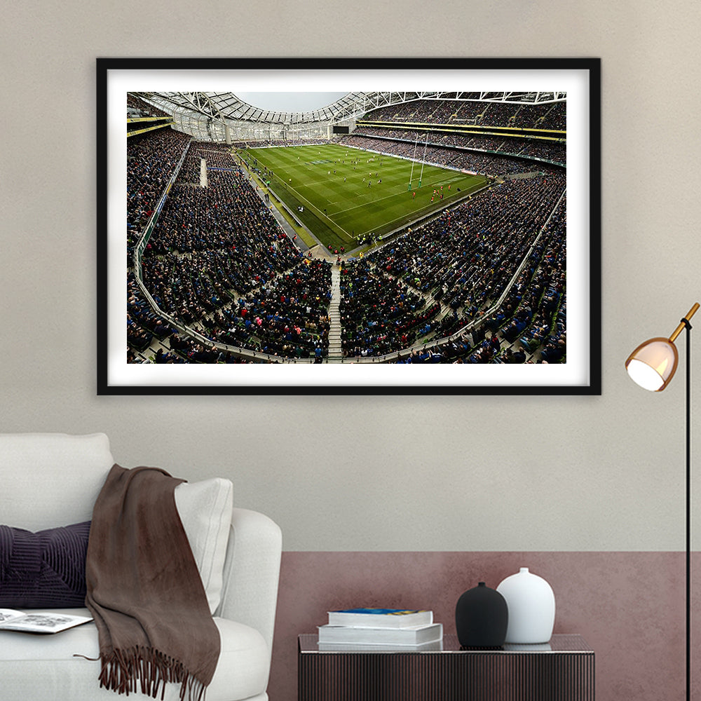 Aviva Stadium, Stadium Canvas, Sport Art, Fan Gifts, White Border Framed Art Print Wall Decor
