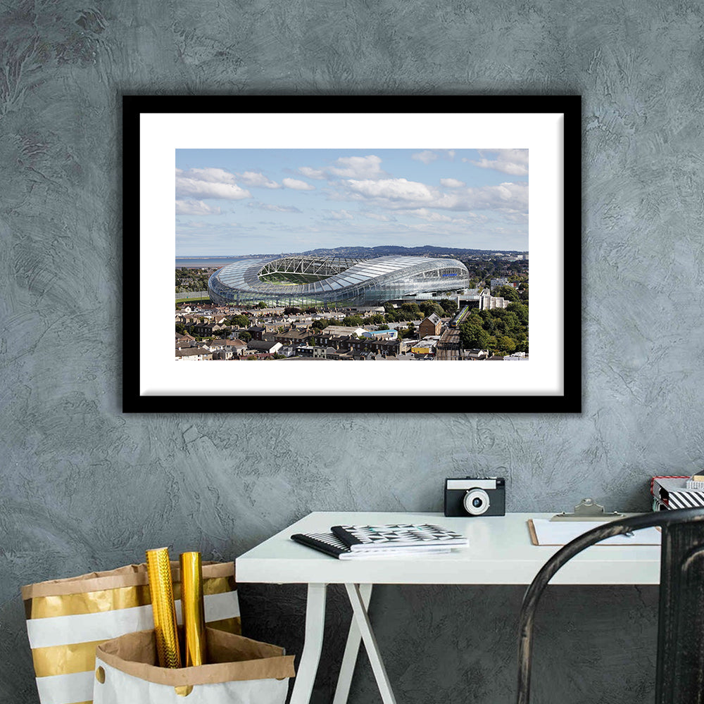 Aviva Stadium in Ireland, Stadium Canvas, Sport Art, Gift for him, White Border Framed Art Print Wall Decor