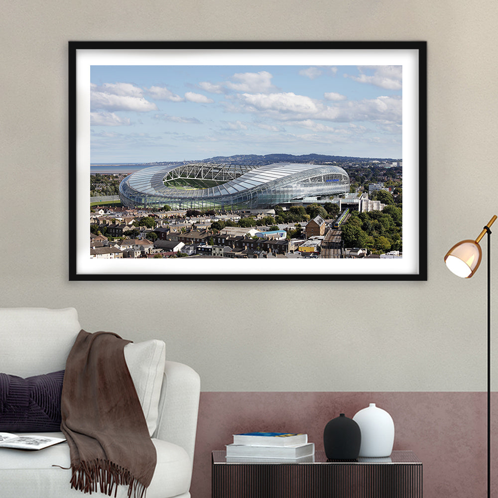 Aviva Stadium in Ireland, Stadium Canvas, Sport Art, Gift for him, White Border Framed Art Print Wall Decor