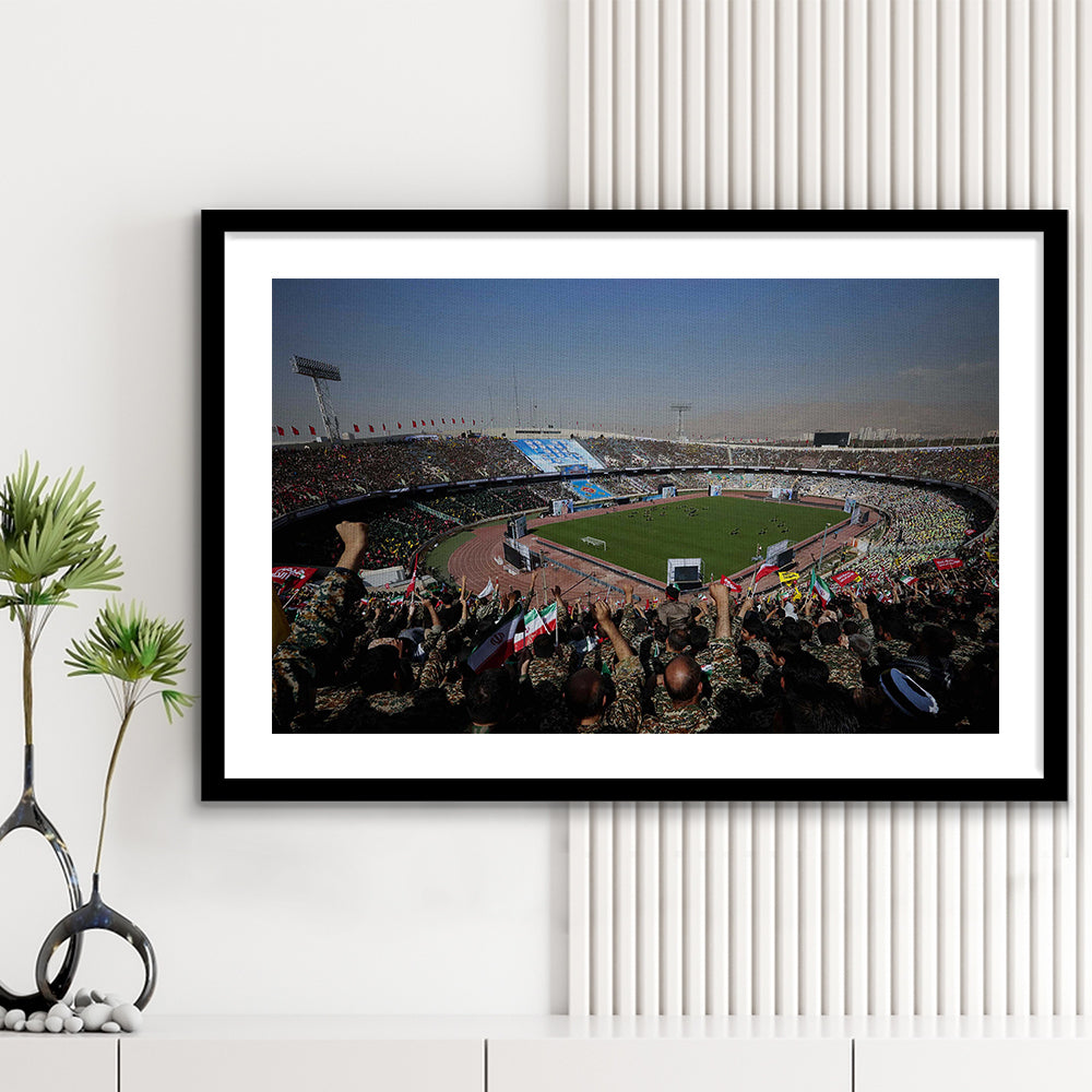 Azadi Stadium, Stadium Canvas, Sport Art, Gift for him, White Border Framed Art Print Wall Decor