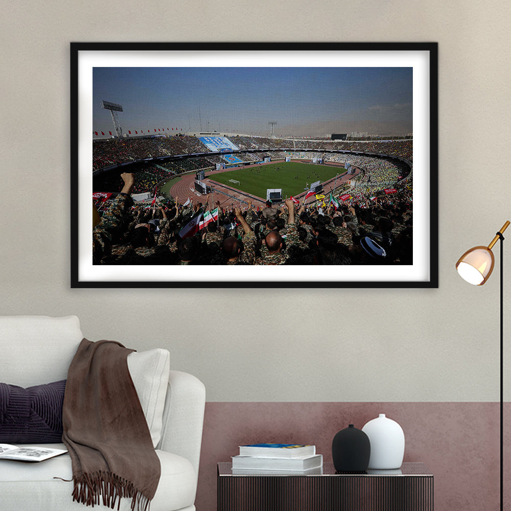 Azadi Stadium, Stadium Canvas, Sport Art, Gift for him, White Border Framed Art Print Wall Decor