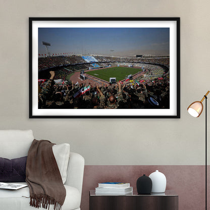 Azadi Stadium, Stadium Canvas, Sport Art, Gift for him, White Border Framed Art Print Wall Decor