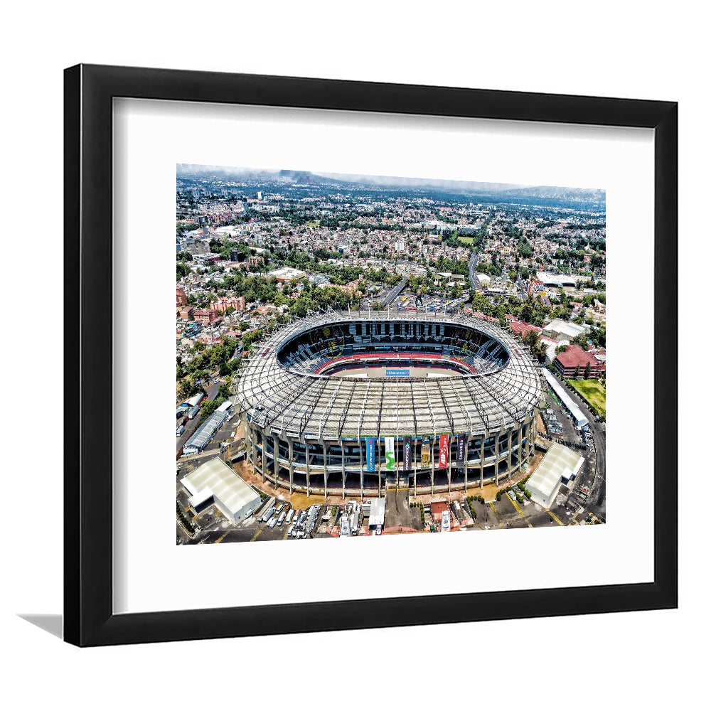 Aztec Stadium Aerial View, Stadium Canvas, Sport Art, Gift for him, White Border Framed Art Print Wall Decor