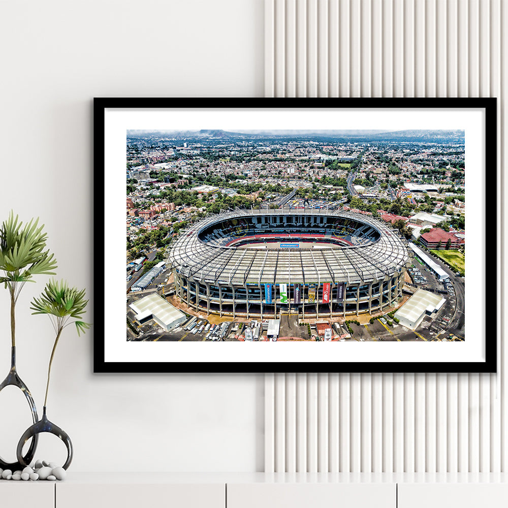 Aztec Stadium Aerial View, Stadium Canvas, Sport Art, Gift for him, White Border Framed Art Print Wall Decor