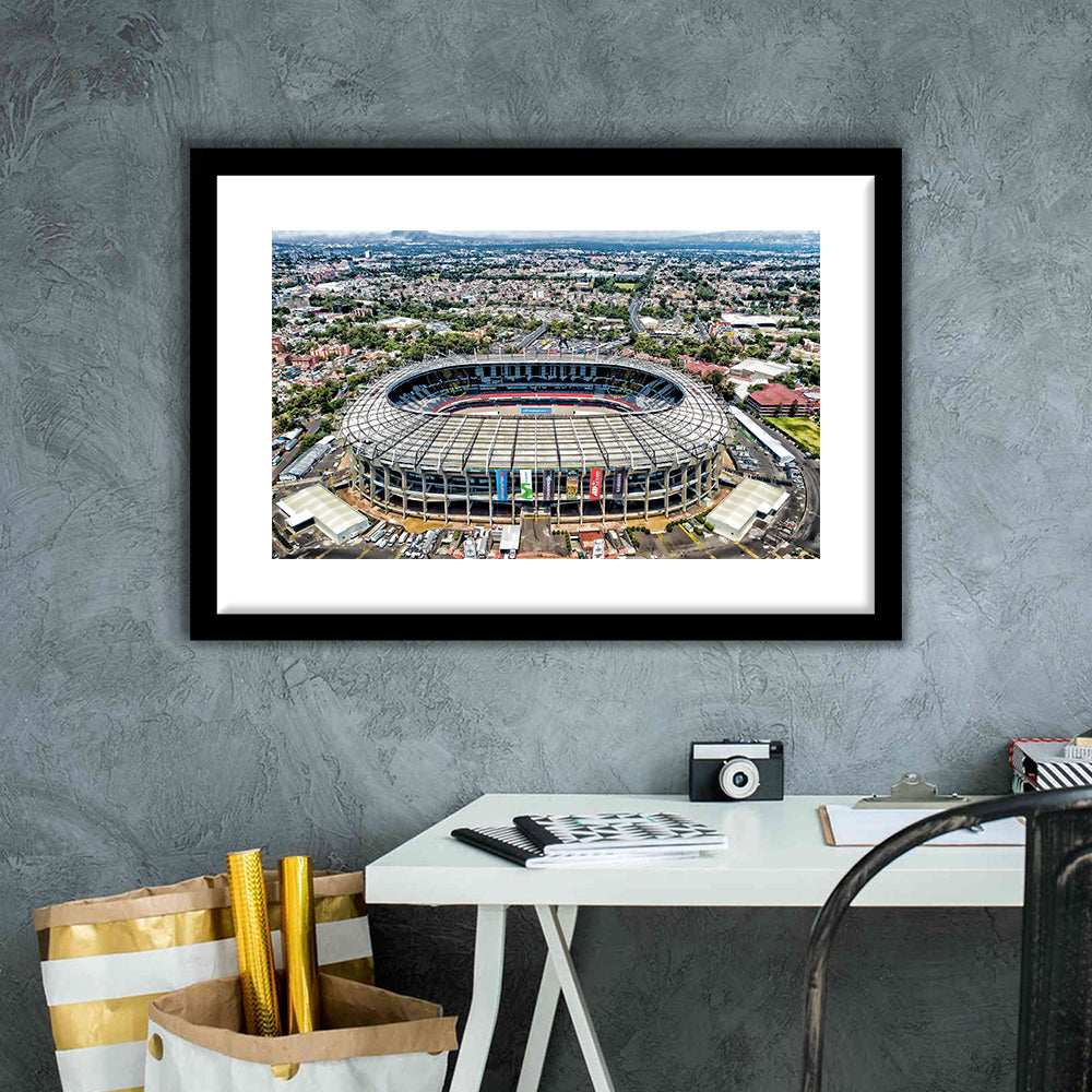 Aztec Stadium Aerial View, Stadium Canvas, Sport Art, Gift for him, White Border Framed Art Print Wall Decor