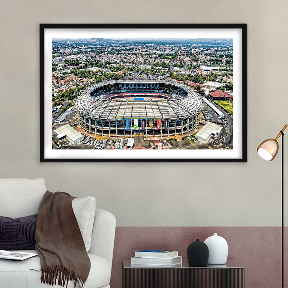 Aztec Stadium Aerial View, Stadium Canvas, Sport Art, Gift for him, White Border Framed Art Print Wall Decor