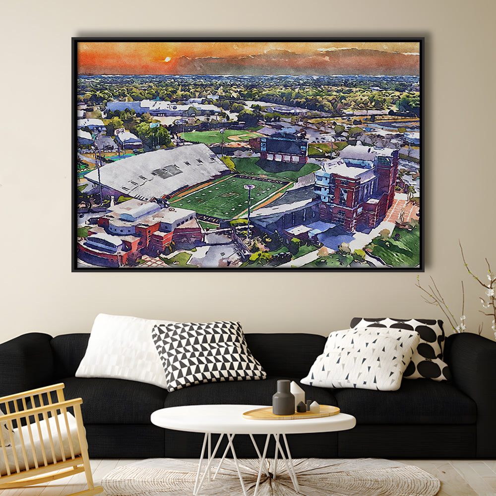 BB&T Field WaterColor, Winston-Salem, North Carolina Watercolor Art, Sport Gift Art, Framed Canvas Print Wall Art