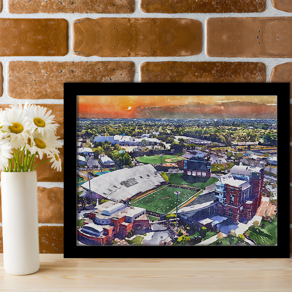 BB&T Field WaterColor, Winston-Salem, North Carolina Watercolor Art, Sport Gift Art, Framed Art Print Wall Decor
