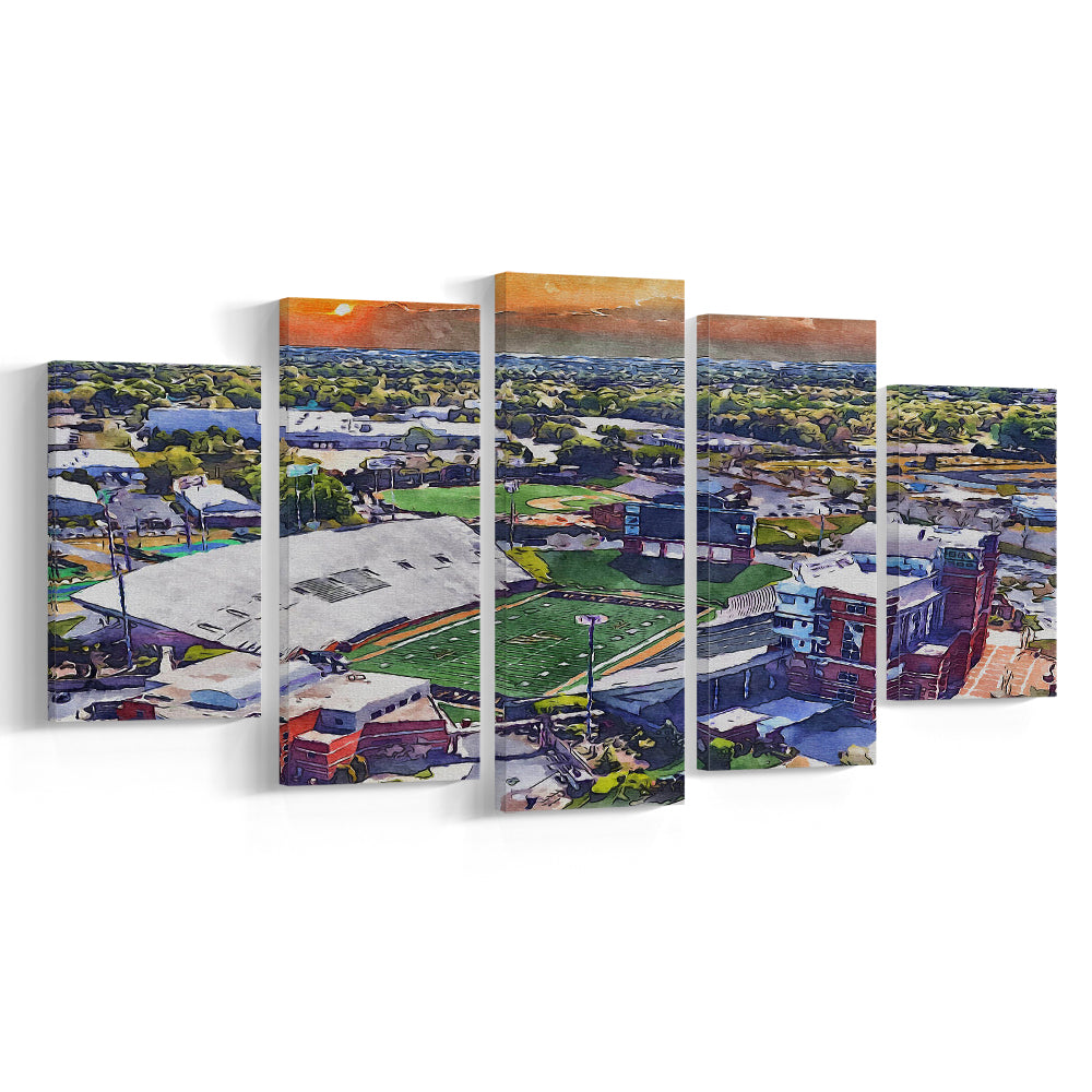 BB&T Field WaterColor, Winston-Salem, North Carolina Watercolor Art, Sport Art, Mixed 5 Panel, Canvas Print Wall Art