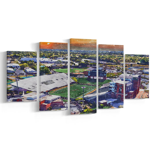 BB&T Field WaterColor, Winston-Salem, North Carolina Watercolor Art, Sport Art, Mixed 5 Panel, Canvas Print Wall Art