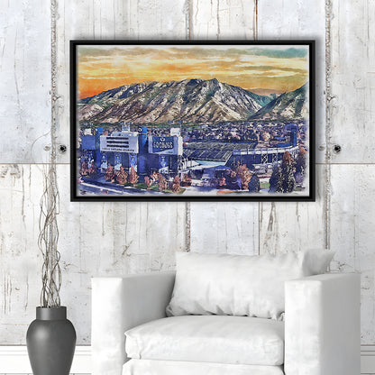 BYU Cougars, LaVell Edwards Painting Stadium Watercolor, Sport Gift Art, Framed Canvas Print Wall Art