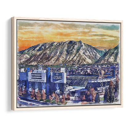 BYU Cougars, LaVell Edwards Painting Stadium Watercolor, Sport Gift Art, Framed Canvas Print Wall Art