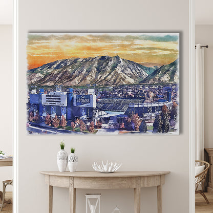 BYU Cougars, LaVell Edwards Painting Stadium Watercolor, Sport Art, Gifts for him, Canvas Print Wall Art