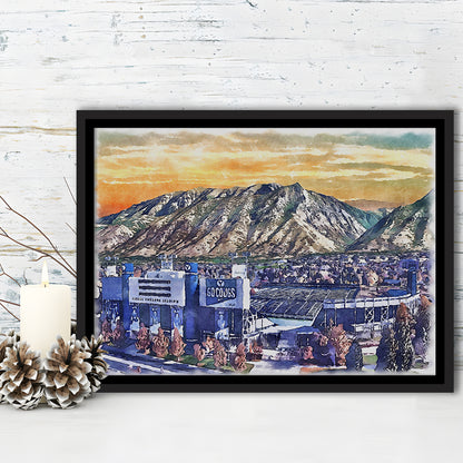 BYU Cougars, LaVell Edwards Painting Stadium Watercolor, Sport Gift Art, Framed Canvas Print Wall Art