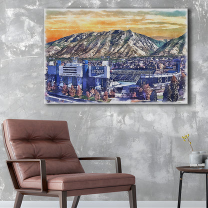 BYU Cougars, LaVell Edwards Painting Stadium Watercolor, Sport Art, Gifts for him, Canvas Print Wall Art