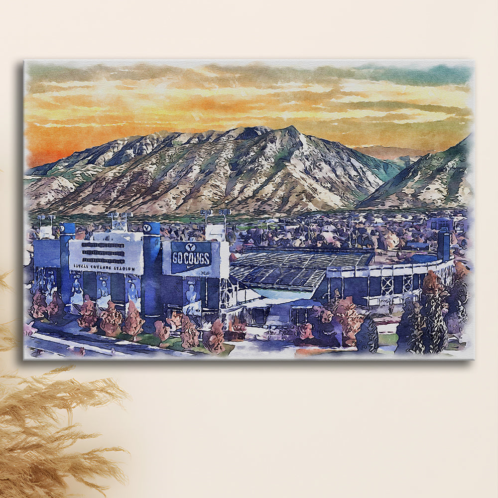 BYU Cougars, LaVell Edwards Painting Stadium Watercolor, Sport Art, Gifts for him, Canvas Print Wall Art