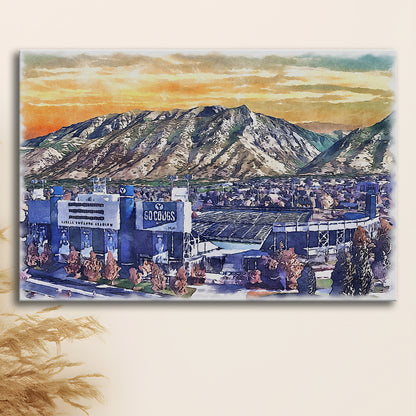 BYU Cougars, LaVell Edwards Painting Stadium Watercolor, Sport Art, Gifts for him, Canvas Print Wall Art
