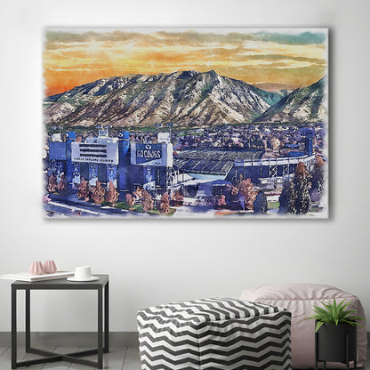 BYU Cougars, LaVell Edwards Painting Stadium Watercolor, Sport Art, Gifts for him, Canvas Print Wall Art