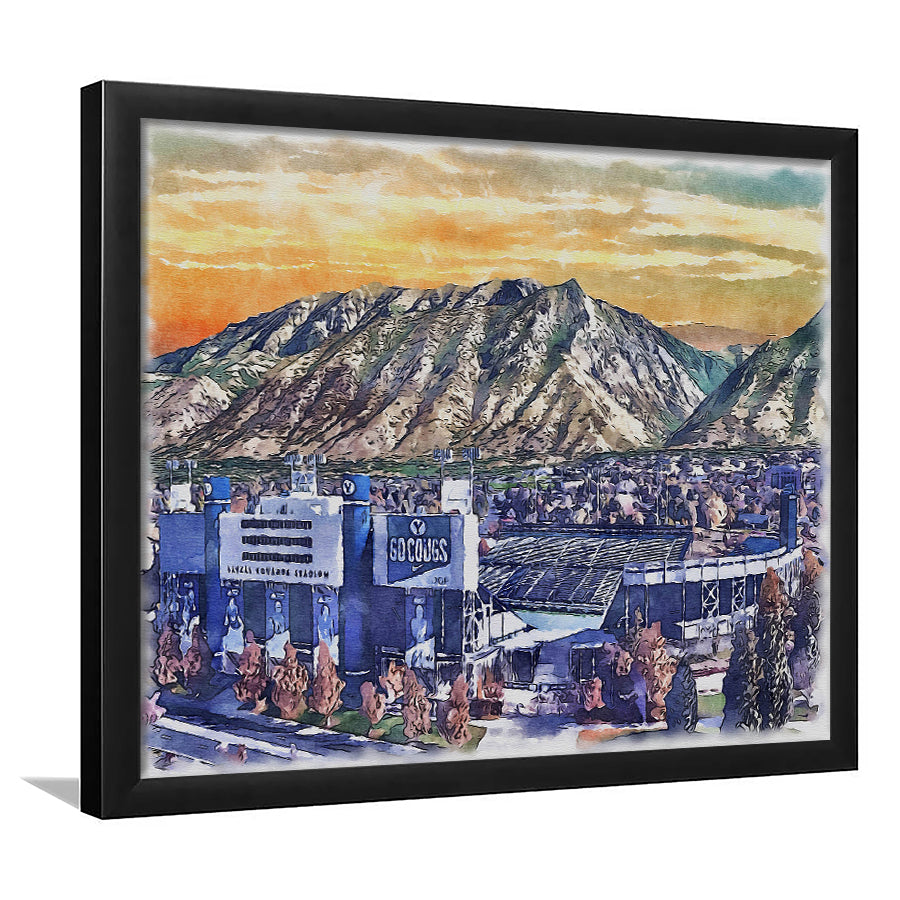 BYU Cougars, LaVell Edwards Painting Stadium Watercolor, Sport Gift Art, Framed Art Print Wall Decor