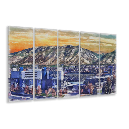 BYU Cougars, LaVell Edwards Painting Stadium Watercolor, Sport Art, Extra Large Canvas Print Wall Art