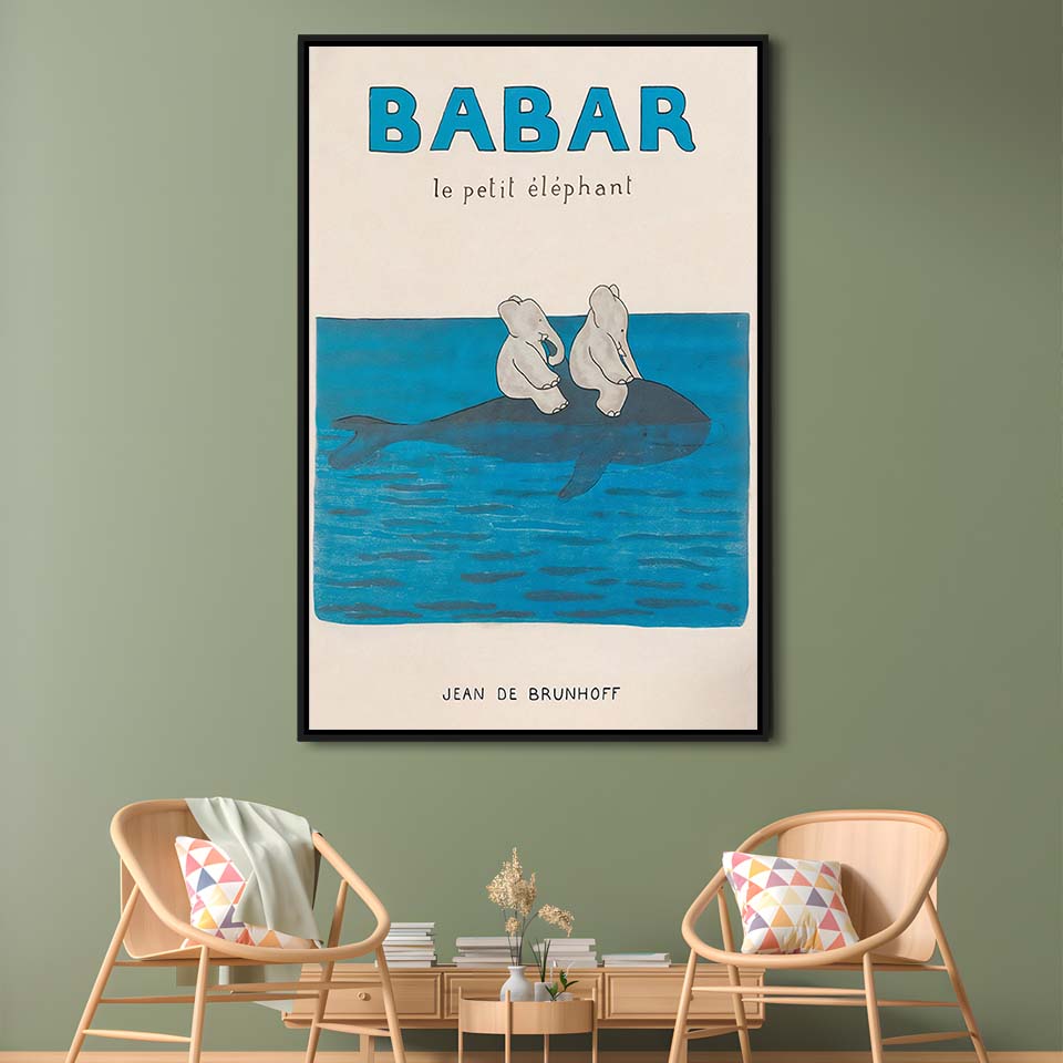 Babar The Elephant 1 Wall Decor, Nursery Decor, Kids Bedroom Wall Nursery Decor, Framed Canvas Print, Floating Frame