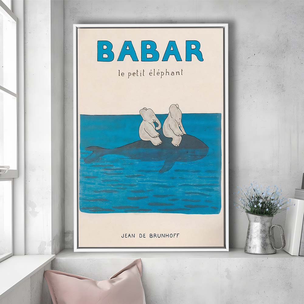 Babar The Elephant 1 Wall Decor, Nursery Decor, Kids Bedroom Wall Nursery Decor, Framed Canvas Print, Floating Frame