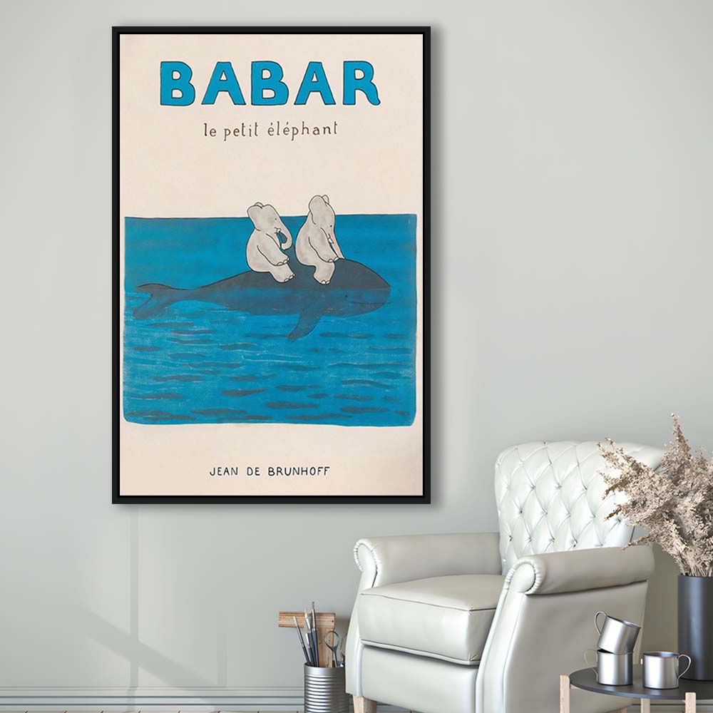 Babar The Elephant 1 Wall Decor, Nursery Decor, Kids Bedroom Wall Nursery Decor, Framed Canvas Print, Floating Frame