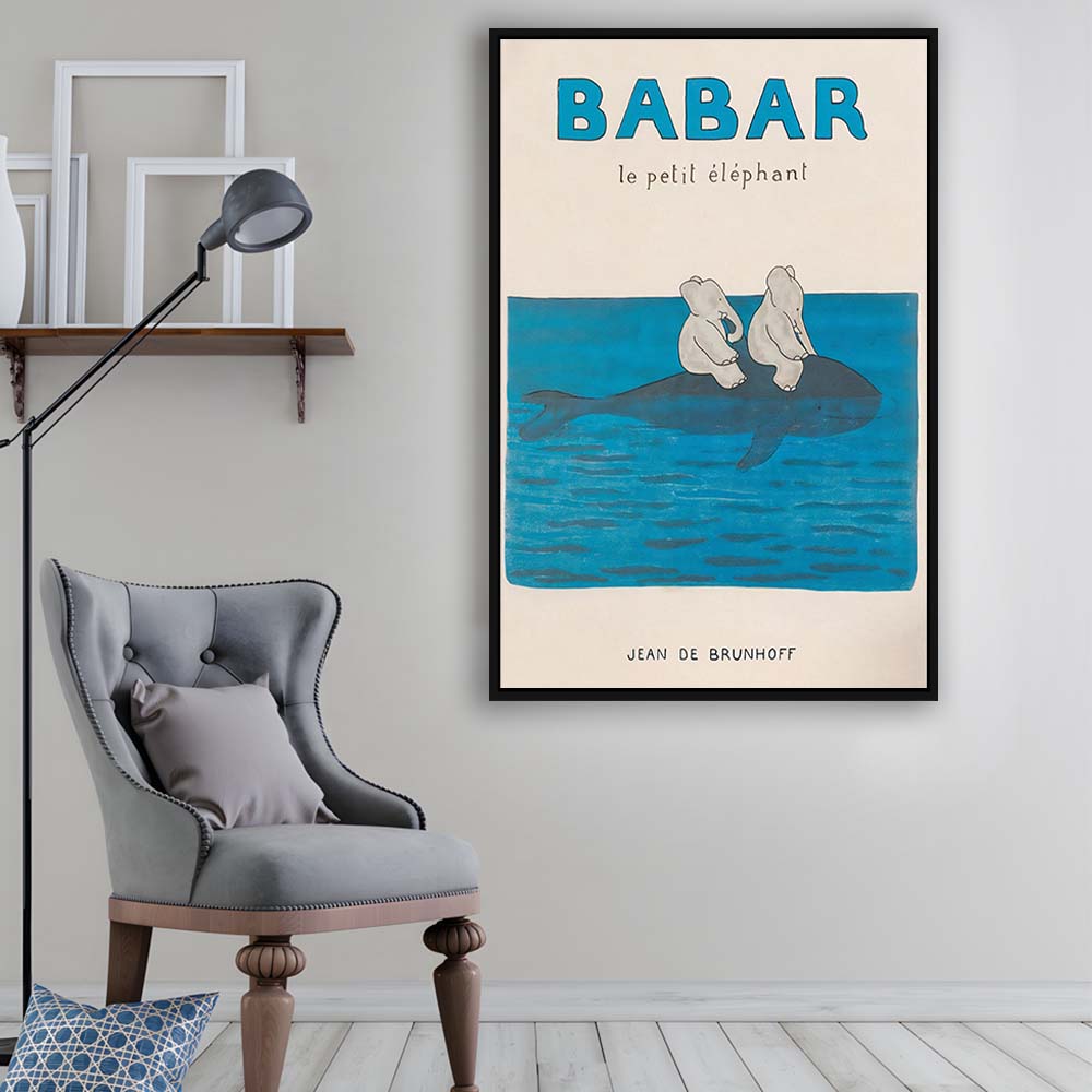 Babar The Elephant 1 Wall Decor, Nursery Decor, Kids Bedroom Wall Nursery Decor, Framed Canvas Print, Floating Frame