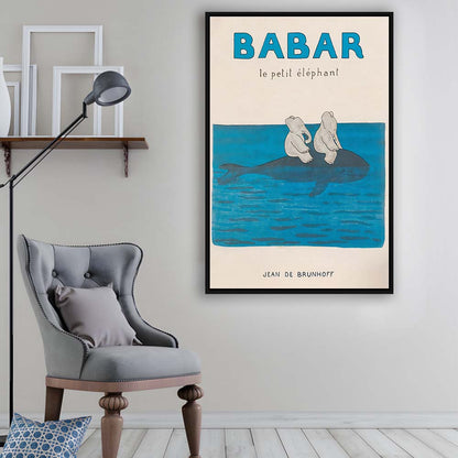 Babar The Elephant 1 Wall Decor, Nursery Decor, Kids Bedroom Wall Nursery Decor, Framed Canvas Print, Floating Frame