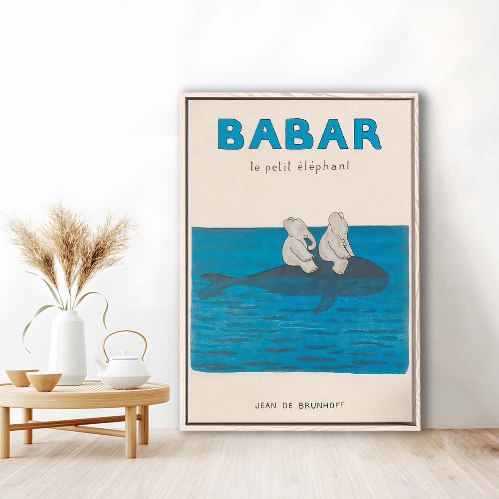 Babar The Elephant 1 Wall Decor, Nursery Decor, Kids Bedroom Wall Nursery Decor, Framed Canvas Print, Floating Frame
