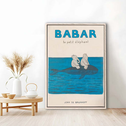 Babar The Elephant 1 Wall Decor, Nursery Decor, Kids Bedroom Wall Nursery Decor, Framed Canvas Print, Floating Frame