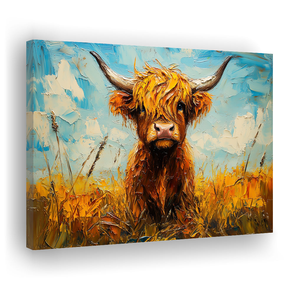 Baby Highland Cow In The Field, Canvas Art Decor Print, Painting Art, Canvas Print Wall Art Home Decor