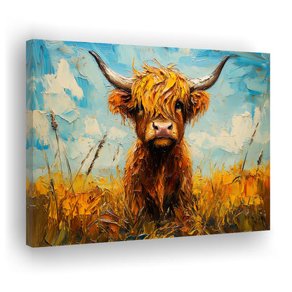 Baby Highland Cow In The Field, Canvas Art Decor Print, Painting Art, Canvas Print Wall Art Home Decor