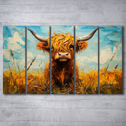 Baby Highland Cow In The Field, Canvas Art Print, Painting Art, Multi Panels Canvas Print Wall Art