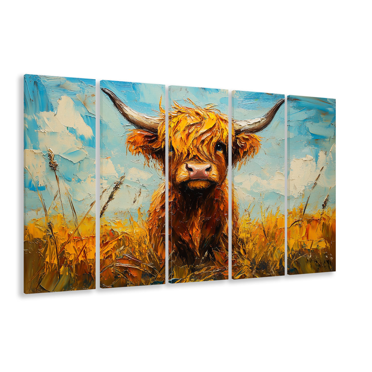 Baby Highland Cow In The Field, Canvas Art Print, Painting Art, Multi Panels Canvas Print Wall Art