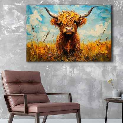 Baby Highland Cow In The Field, Canvas Art Decor Print, Painting Art, Canvas Print Wall Art Home Decor