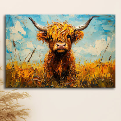 Baby Highland Cow In The Field, Canvas Art Decor Print, Painting Art, Canvas Print Wall Art Home Decor