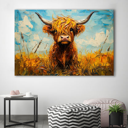 Baby Highland Cow In The Field, Canvas Art Decor Print, Painting Art, Canvas Print Wall Art Home Decor