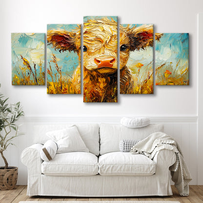 Baby Highland Cow Painting, Canvas Art Decor Print, Painting Art, Mixed Panels Canvas Print Wall Art