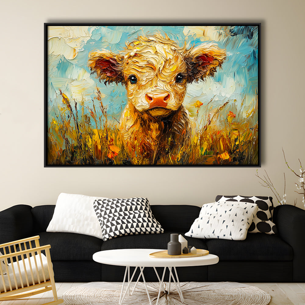 Baby Highland Cow Painting, Framed Canvas Print, Painting Art, Floating Framed Canvas Print Wall Art