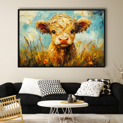 Baby Highland Cow Painting, Framed Canvas Print, Painting Art, Floating Framed Canvas Print Wall Art