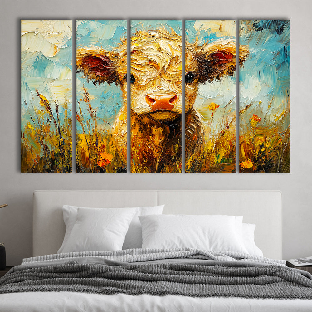 Baby Highland Cow Painting, Canvas Art Print, Painting Art, Multi Panels Canvas Print Wall Art