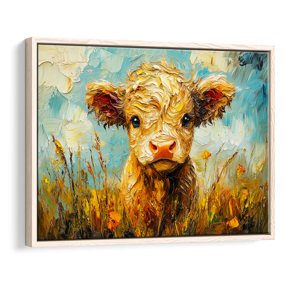 Baby Highland Cow Painting, Framed Canvas Print, Painting Art, Floating Framed Canvas Print Wall Art