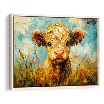 Baby Highland Cow Painting, Framed Canvas Print, Painting Art, Floating Framed Canvas Print Wall Art