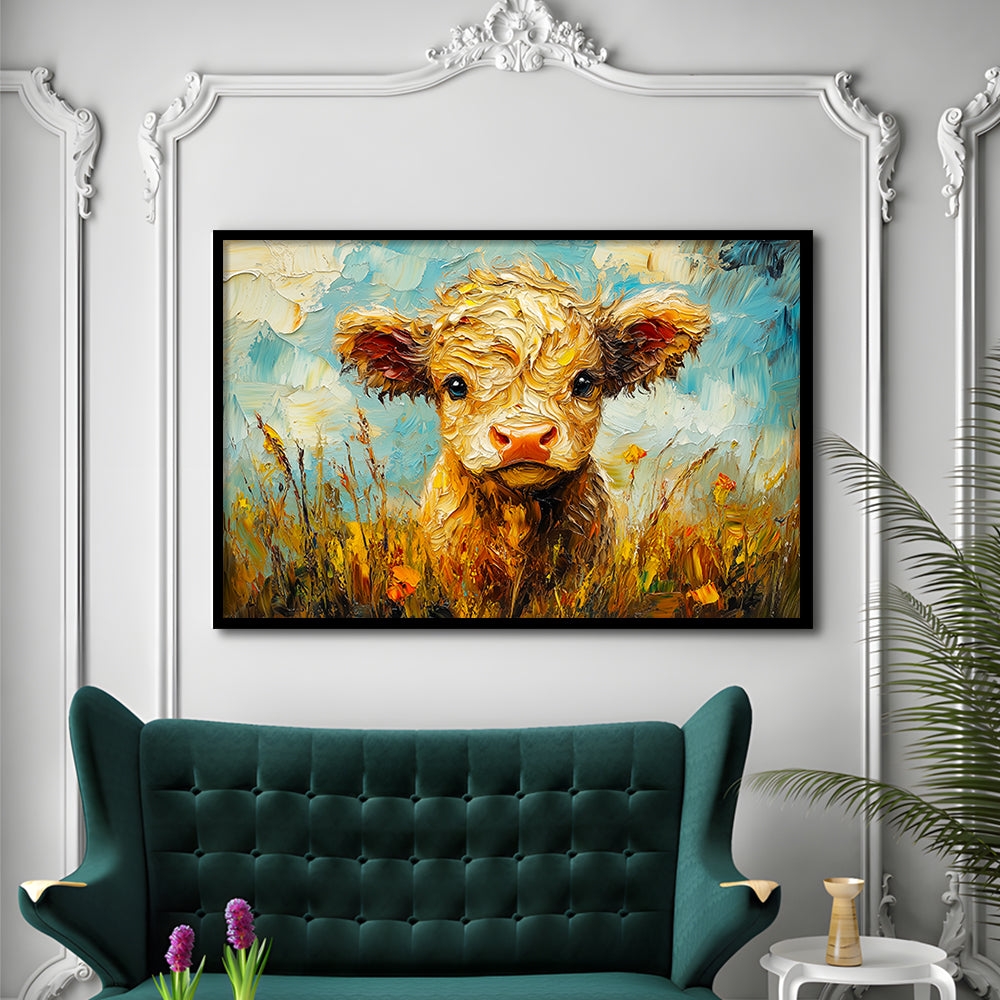 Baby Highland Cow Painting, Framed  Print, Painting Art, Framed Art Print Wall Decor, Framed Picture