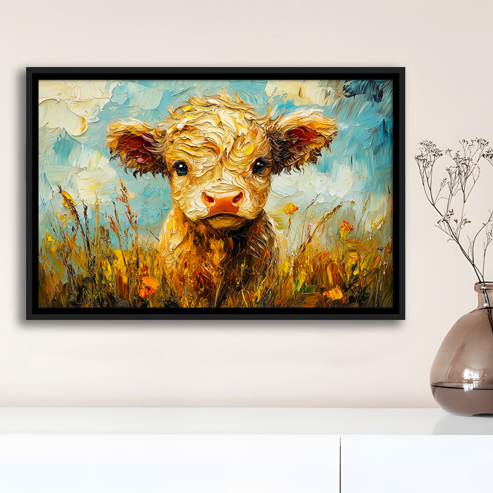 Baby Highland Cow Painting, Framed Canvas Print, Painting Art, Floating Framed Canvas Print Wall Art