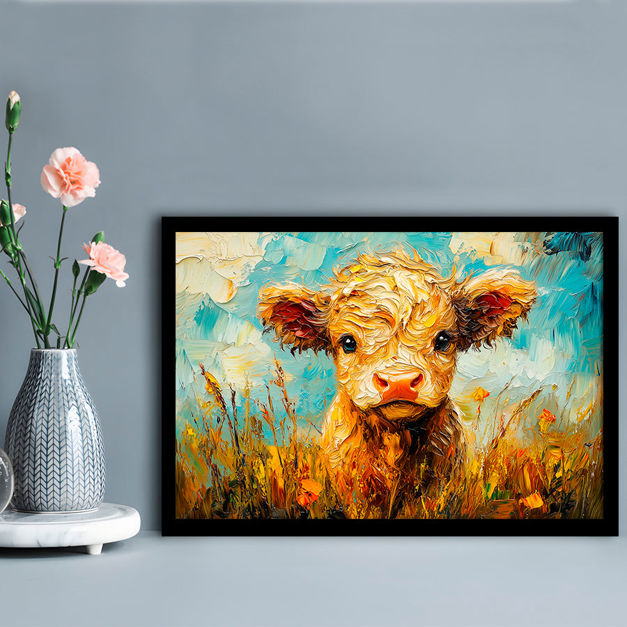 Baby Highland Cow Painting, Framed  Print, Painting Art, Framed Art Print Wall Decor, Framed Picture
