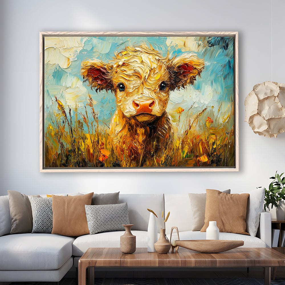 Baby Highland Cow Painting, Framed Canvas Print, Painting Art, Floating Framed Canvas Print Wall Art